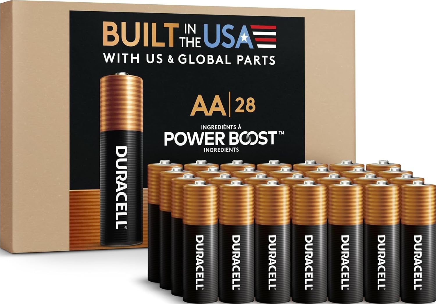 Duracell Coppertop AA Batteries, 28 Count, 12-Year Shelf Life, Storage Tray