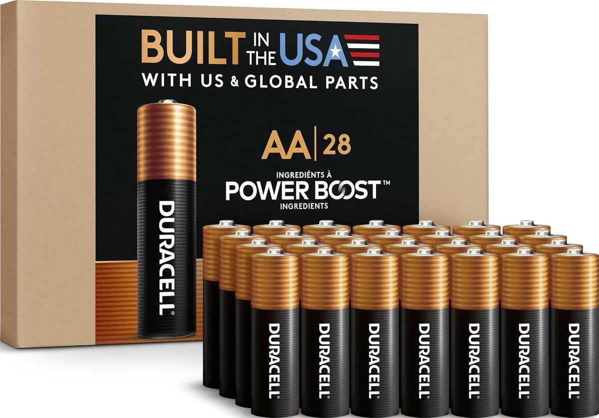 Duracell Coppertop AA Batteries, 28 Count, 12-Year Shelf Life, Storage Tray