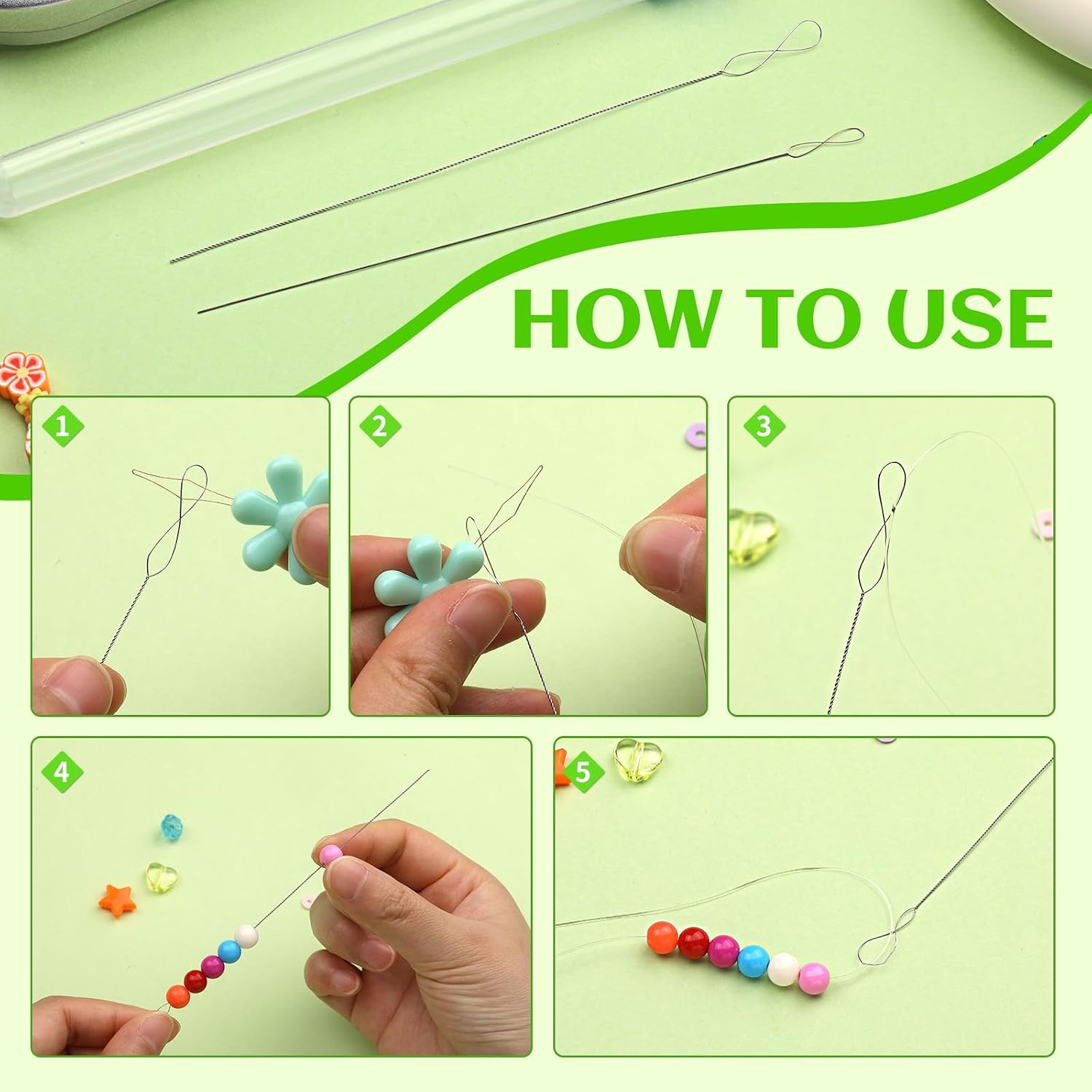 UOOU 32 Pcs Beading Needles Set, 8 Sizes Big Eye Bead Needles