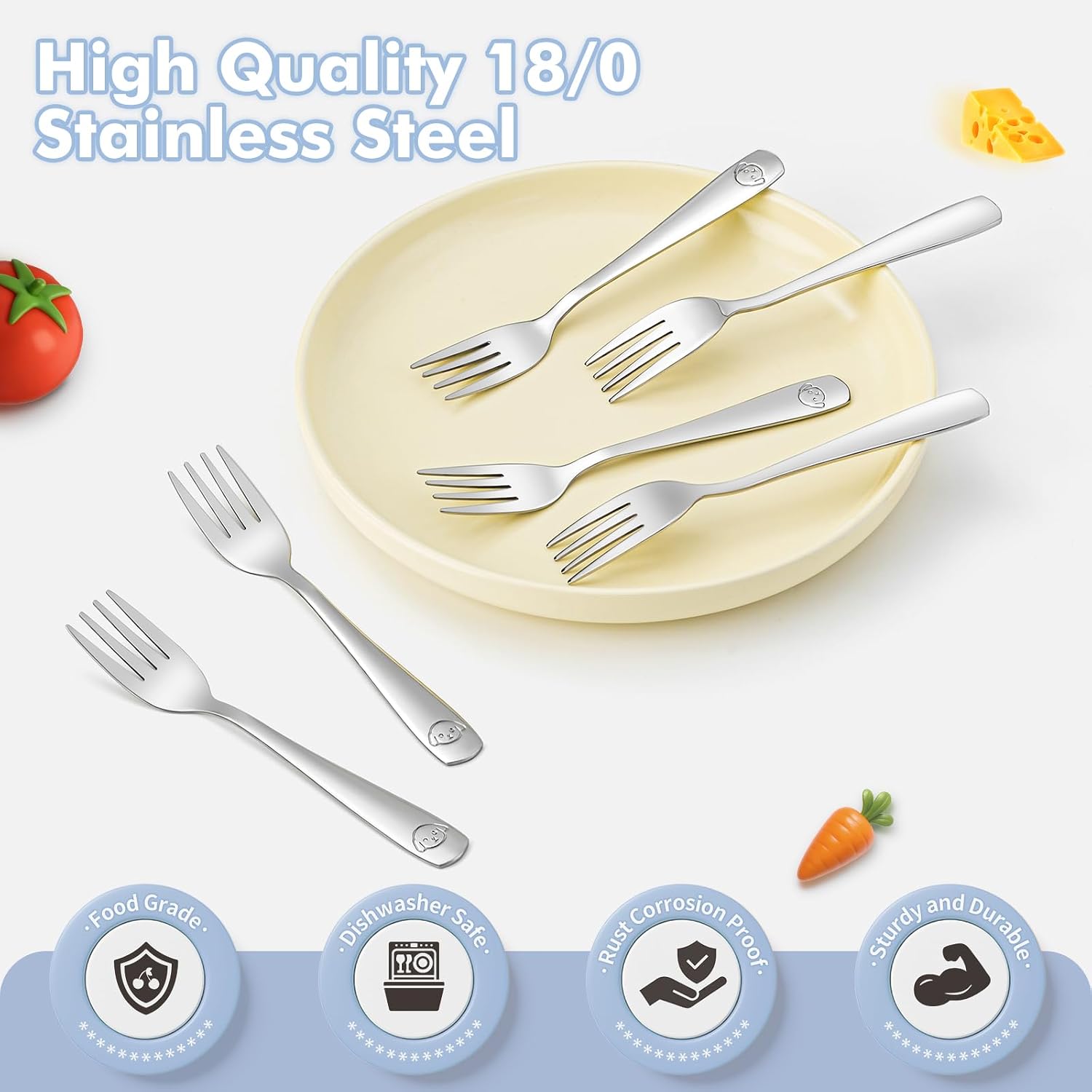 DRKIO 12Pcs Stainless Steel Toddler Forks Set Small Metal Kids Silverware