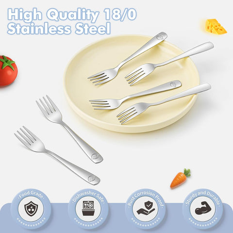 DRKIO 6Pcs Stainless Steel Toddler Forks Set Small Metal Kids Silverware