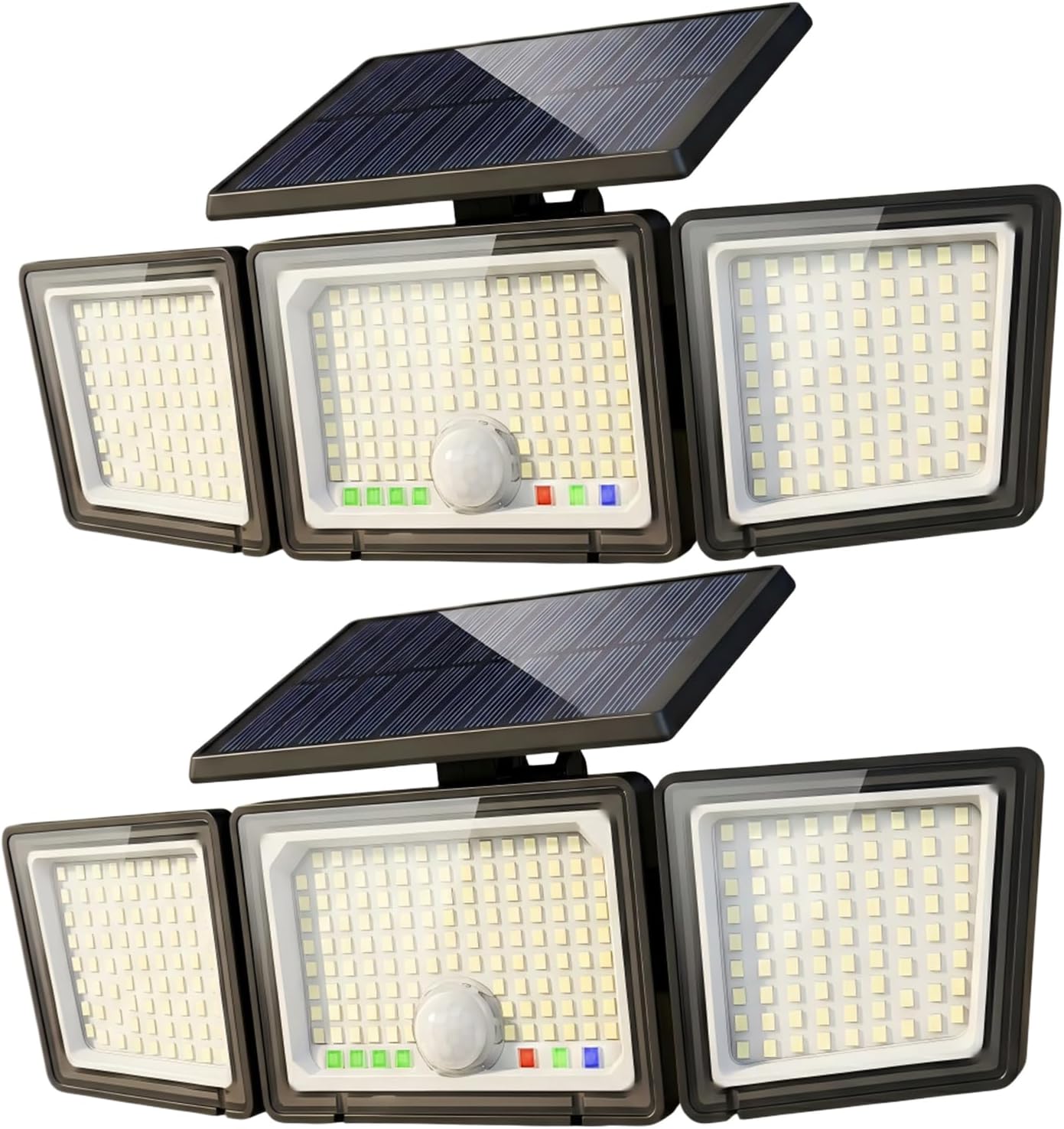 Solar Outdoor Lights Motion Sensor, 2500LM 286 LED Security Flood Lights with Visual Battery & Mode Display, 3 Lighting Modes, IP65 Waterproof 3-Head Wide Angle for Garage, Yard, Patio (2 Pack)