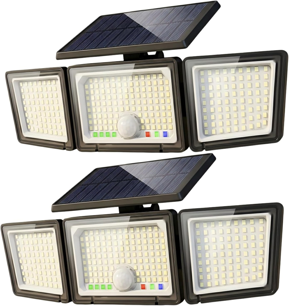 Solar Outdoor Lights Motion Sensor, 2500LM 286 LED Security Flood Lights with Visual Battery & Mode Display, 3 Lighting Modes, IP65 Waterproof 3-Head Wide Angle for Garage, Yard, Patio (2 Pack)