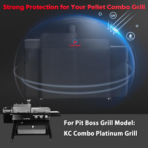 Comnova Grill Cover for Pit Boss KC Combo - Premium Wood Pellet Smoker Cover for Pitboss Waterproof & Heavy Duty, 600D Pellet BBQ Cover for Pit Boss KC Combo Platinum Series Grill