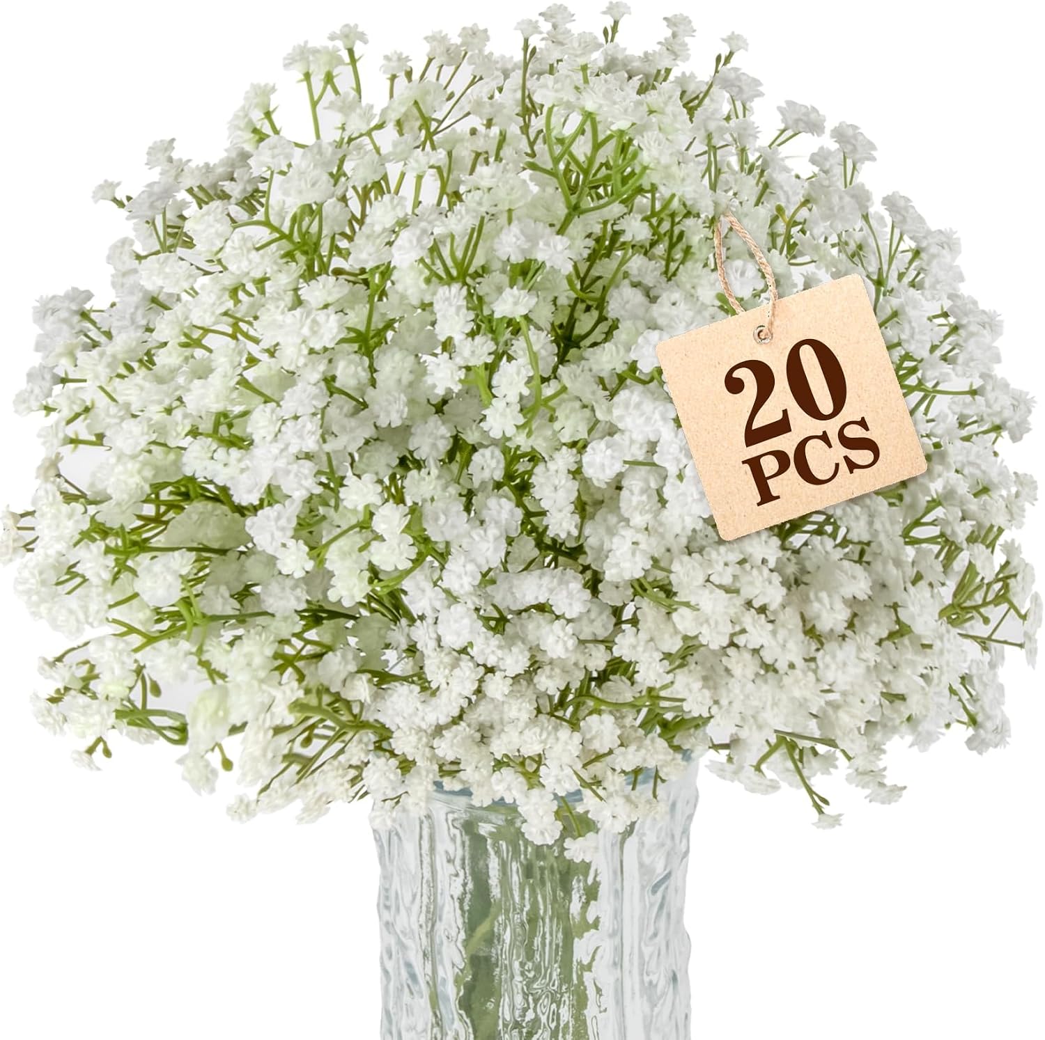 Sukh 20 Babys Breath Artificial Flowers - White Fake Gypsophila for Wedding