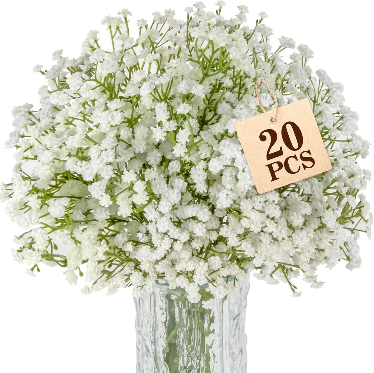 Sukh 20 Babys Breath Artificial Flowers - White Fake Gypsophila for Wedding