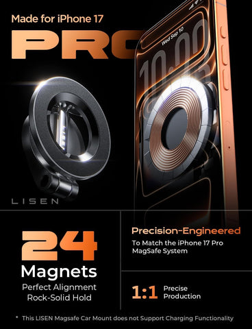 LISEN for MagSafe Car Mount for iPhone 17 Pro Max [24 Strong Magnets] Classic Magnetic Phone Holder for Car Dashboard Magnet Phone Mount Car Cell Phone Holder for iPhone 17 Pro Max Air 16 15 14 13 12