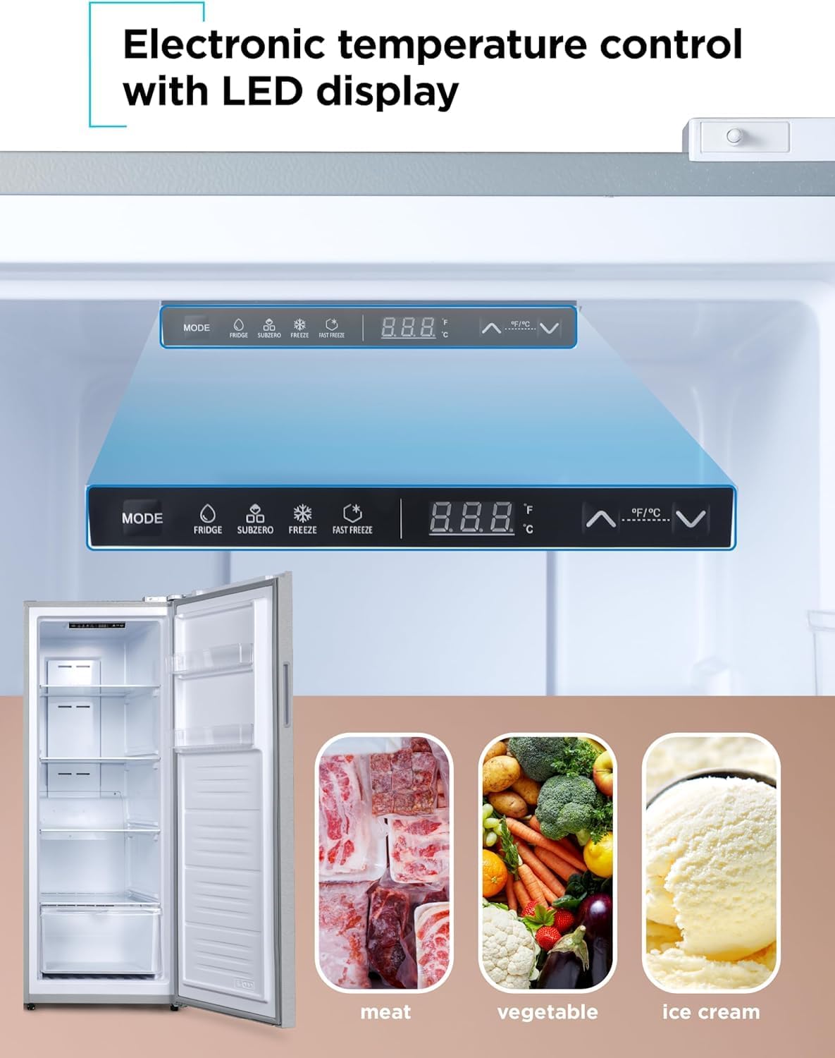11 Cu. Ft. Convertible Freezer Refrigerator,Upright Fridge with Glass Shelves, Reversible Door, Garage Ready Freezer, Frost Free