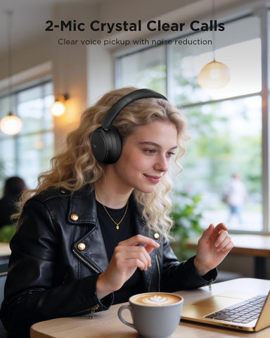 TALIX H30 Hybrid Active Noise Cancelling Headphones, 110H Playtime Hi-Res Audio Bluetooth 6.0 Wireless Over Ear ANC Headphones for Commute/Travel (Black)