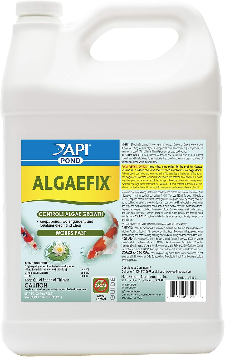 API POND ALGAEFIX (1 gallon) Pond Algae Control - Copper Free - Clean, Clear Water - Up to 38400 Gallons - Safe for Fish, Plants - Water Gardens, Fountains - Natural Active Ingredient - EPA-Registered