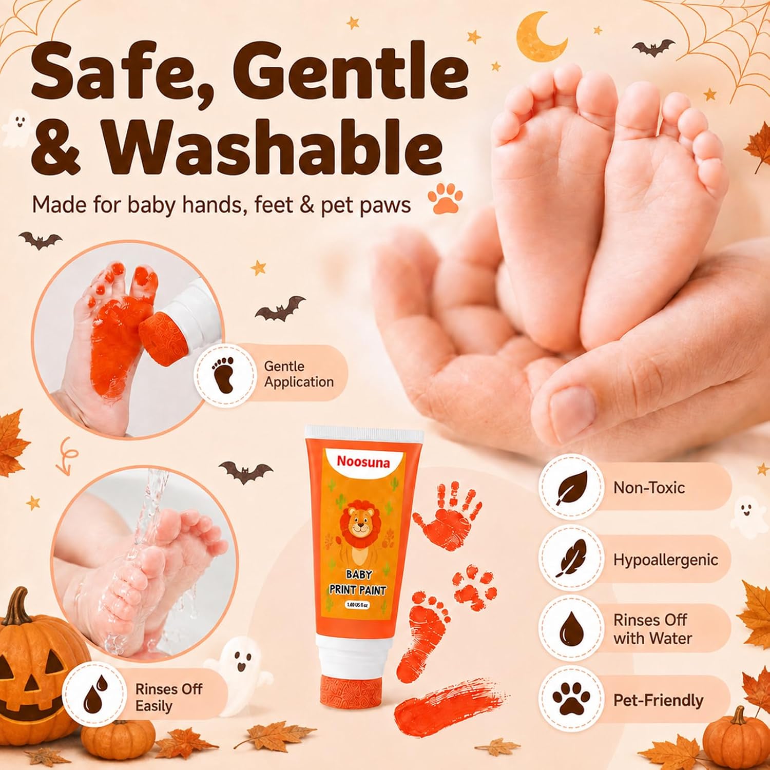 Baby Hand and Footprint Paint with Sponge Head, 1.69 fl oz, Orange