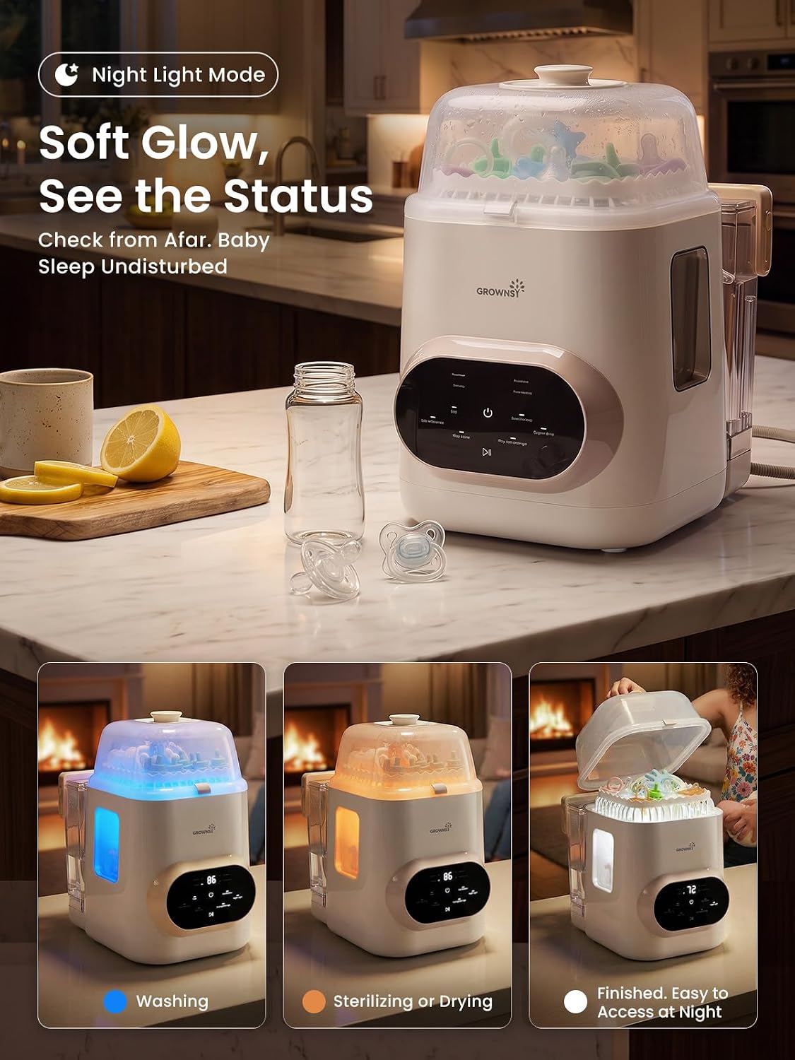 GROWNSY EaseClean Pro Bottle Washer & Sterilizer & Dryer, Visible Cleaning