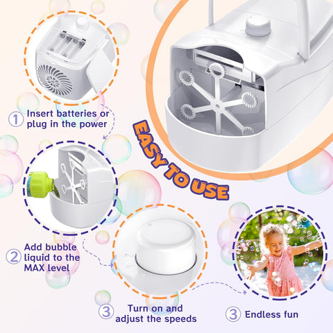 Bubble Machine for Kids, Bubble Blower for Parties and Weddings (White)