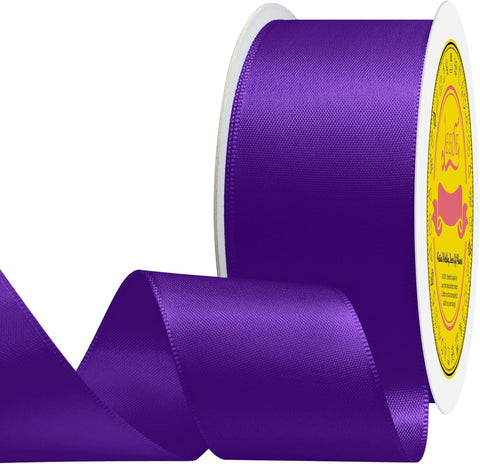 Double Face Purple Satin Ribbon 1-1/2 inch X 25 Yards Polyester Purple Ribbon for Gift Wrapping Very Suitable for Weddings Party Hair Bow Invitation Decorations and More