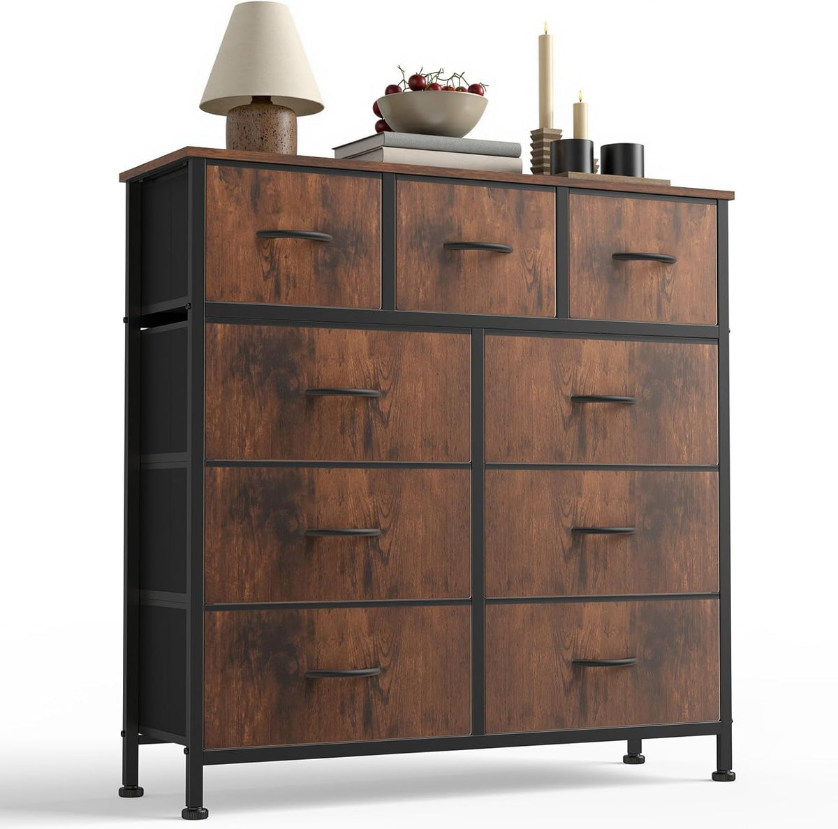 Sweetcrispy 9 Drawer Fabric Dresser Storage Tower Drawer Organizer, Brown