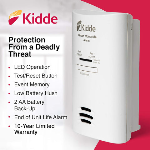 Kidde Carbon Monoxide Detector, Plug-in Carbon Monoxide Detector with AA Battery Backup, 85 dB Alarm, LED Status Light Indicators, 3rd Edition