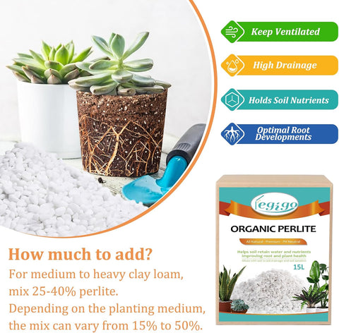 Legigo 15 Quarts Organic Perlite for Plants Indoor, Soil Mix Amendment