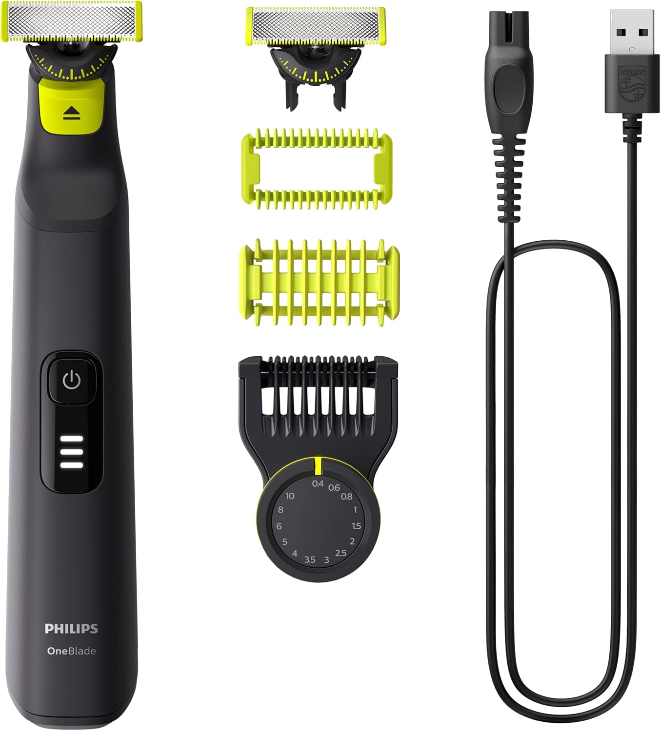 Philips OneBlade Pro 360 Pro Hybrid Electric Shaver Trimmer, Black, Face + Body Beard and Groomer, with 360 Blade Technology, 14-Length Precision Comb QP6542/15
