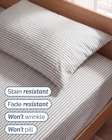 Twin Size 3 Piece Sheet Set - Breathable & Cooling Sheets - Grey Stripes