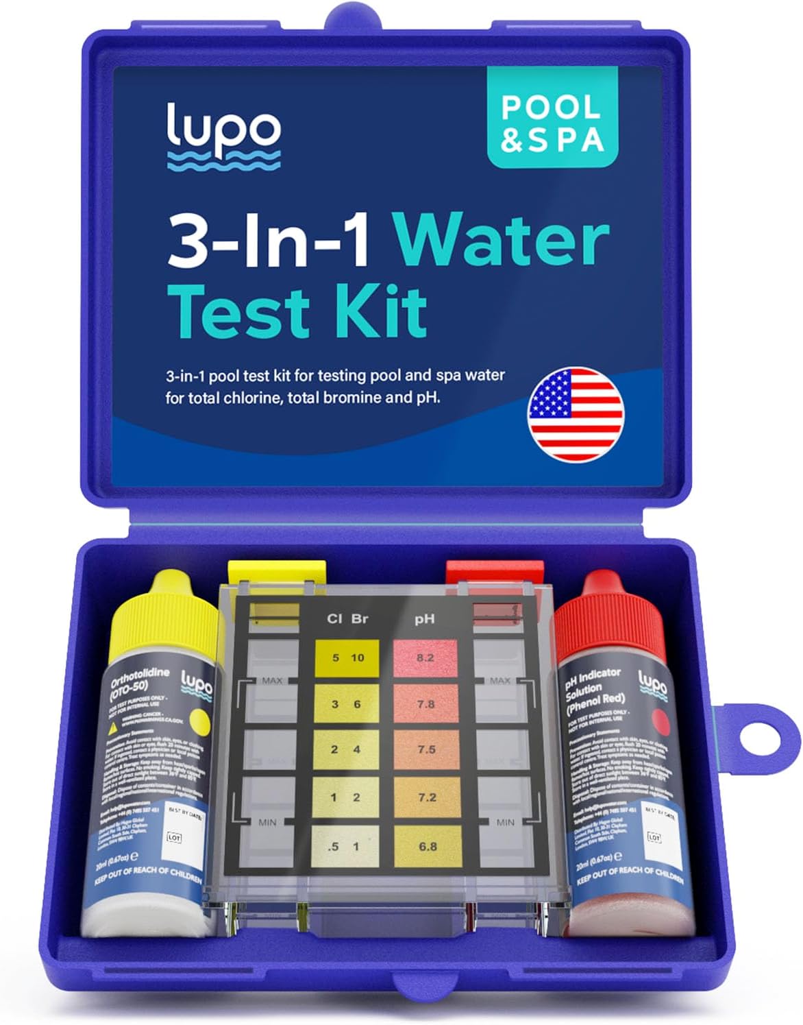 LUPO 3-in-1 Pool Test Kit | Pool Testing Kit for Swimming Pools & Spas