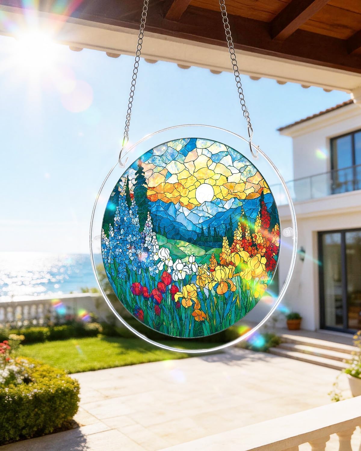 WOODBESTS Acrylic Suncatcher Puzzle-Flowers Sun Catcher 7.4in