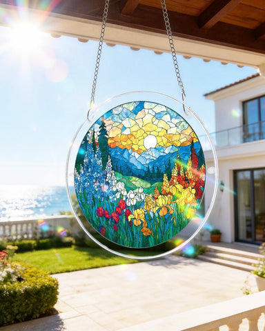 WOODBESTS Acrylic Suncatcher Puzzle-Flowers Sun Catcher 7.4in