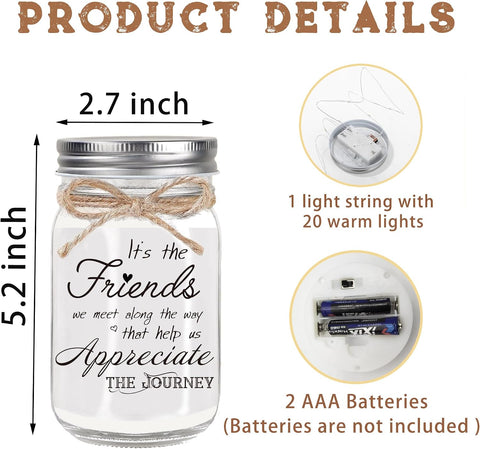 Birthday Gifts for Women Friendship, Mason Jar Night Lights for Friend, Thankgiving Gifts for Women, Suitable for Home Office Table Stands