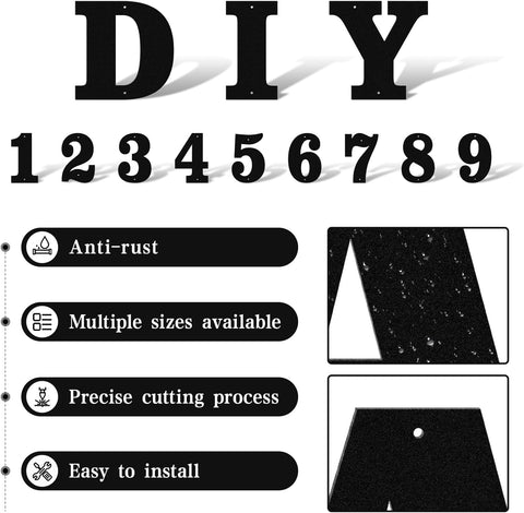 3"4"5"6"7"8" House Numbers for Outside Modern Address Sign - Matte Black Metal Letters Door Numbers Plaque for Home Street Garden & Office Weatherproof Number Letters (Letter F)