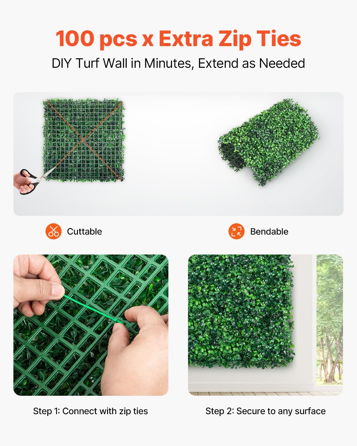 VEVOR Artificial Boxwood Panel, Green, 20x20 in, 24pcs