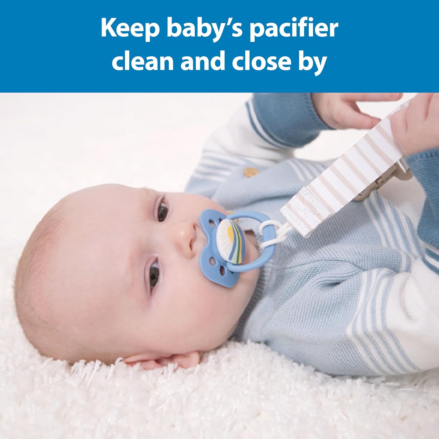 Dr. Brown's Fabric Pacifier Clips, Dots/Stripes, 0-18 Months, 2-Pack