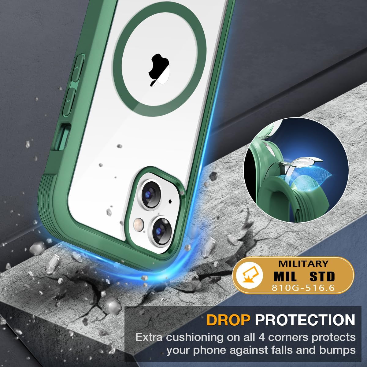 miracase for iPhone 13 Case 6.1",Built-in Glass Screen Protector,Green