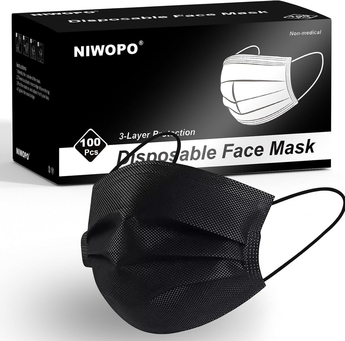 Disposable Face Masks 100 Pack, 3 Ply Breathable Filter Mask with Adjustable Nose Clip & Soft Elastic Ear Loops