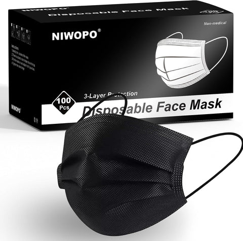 Disposable Face Masks 100 Pack, 3 Ply Breathable Filter Mask with Adjustable Nose Clip & Soft Elastic Ear Loops