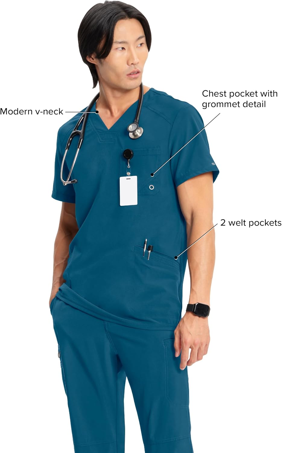 Cherokee Infinity Men's V-Neck Scrub Top with 3 Pockets and 360° Stretch