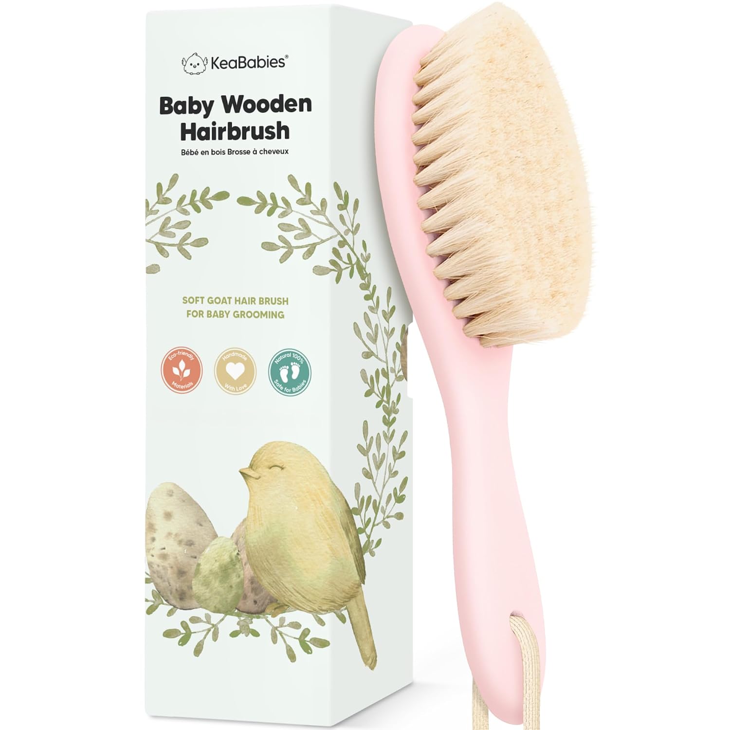 Wooden Baby Hair Brush for Toddler, Infant Cradle Cap (Blush, Regular)