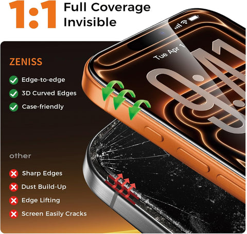 NeverBreak 9H+ Hardness for iPhone 17 Pro Screen Protector 12FT Military Grade Protection (Scratch, Shatter, Drop Resistance) Tempered Glass Full Edge Coverage 6.3" 2025, 2 Pack with De-Bubble Card