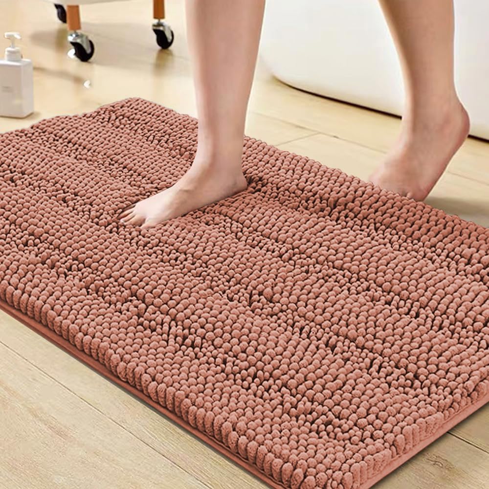 Turquoize Bathroom Rug 20"x32", Absorbent Chenille Bath Rug, Muted Clay