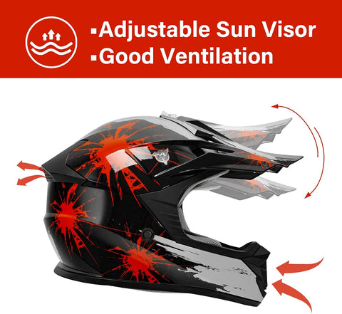 TCMT Youth Kids Dirt Bike Helmet DOT Approved Full Face Motocross Gear