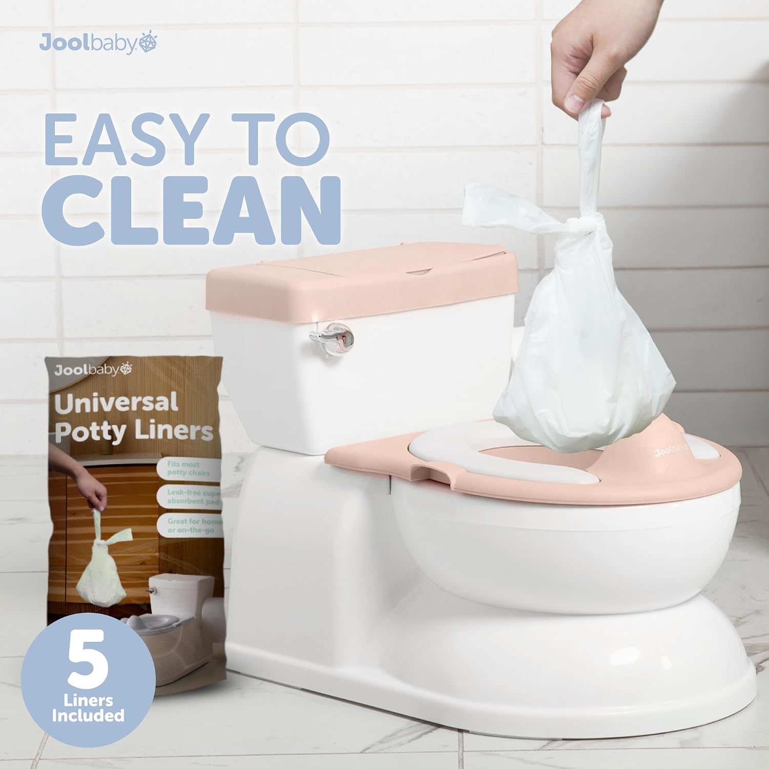 Jool Baby Real Feel 2-in-1 Potty with Wipes Storage, Flushing Sounds & Disposable Liners - Realistic Toilet - Easy to Clean & Assemble (Pink)