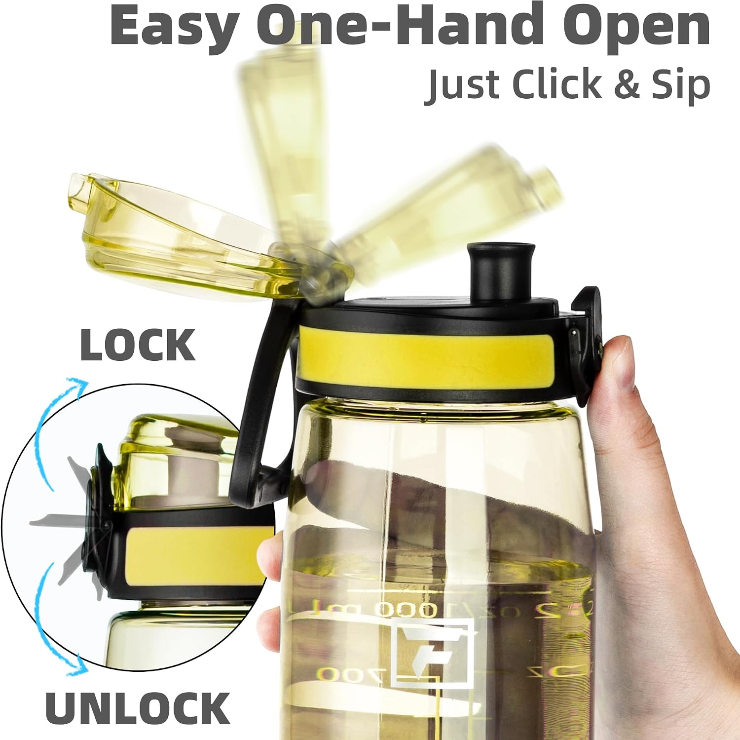Fanhaw 32 oz Clear Plastic Water Bottle, BPA Free Leakproof Tritan Sports Water Bottle with Chug Lid, Wide Mouth Reusable Bottle for Gym, Travel, School & Office (Imperial Yellow)