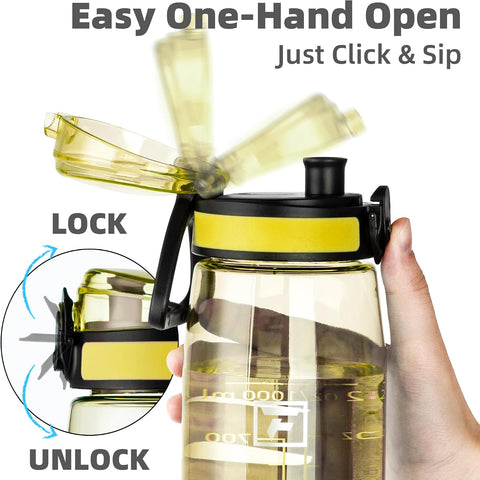 Fanhaw 32 oz Clear Plastic Water Bottle, BPA Free Leakproof Tritan Sports Water Bottle with Chug Lid, Wide Mouth Reusable Bottle for Gym, Travel, School & Office (Imperial Yellow)