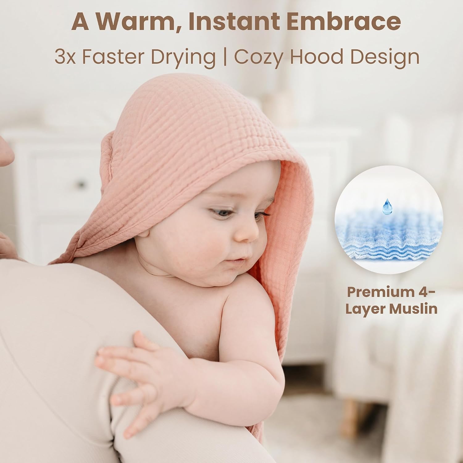 Konssy 2-Pack 100% Muslin Cotton Hooded Baby Bath Towels for Boys and Girls
