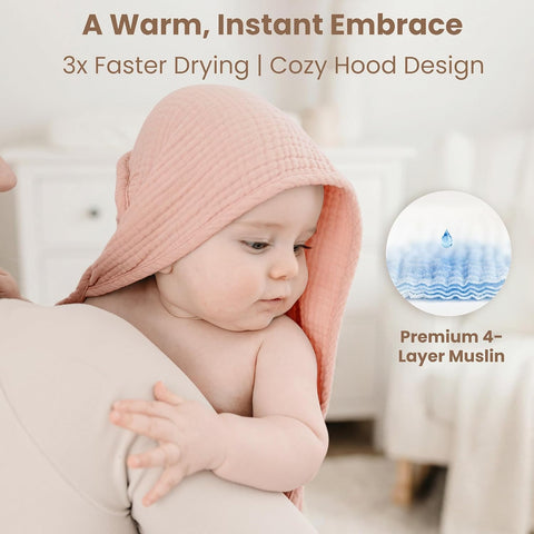 Konssy 2-Pack 100% Muslin Cotton Hooded Baby Bath Towels for Boys and Girls