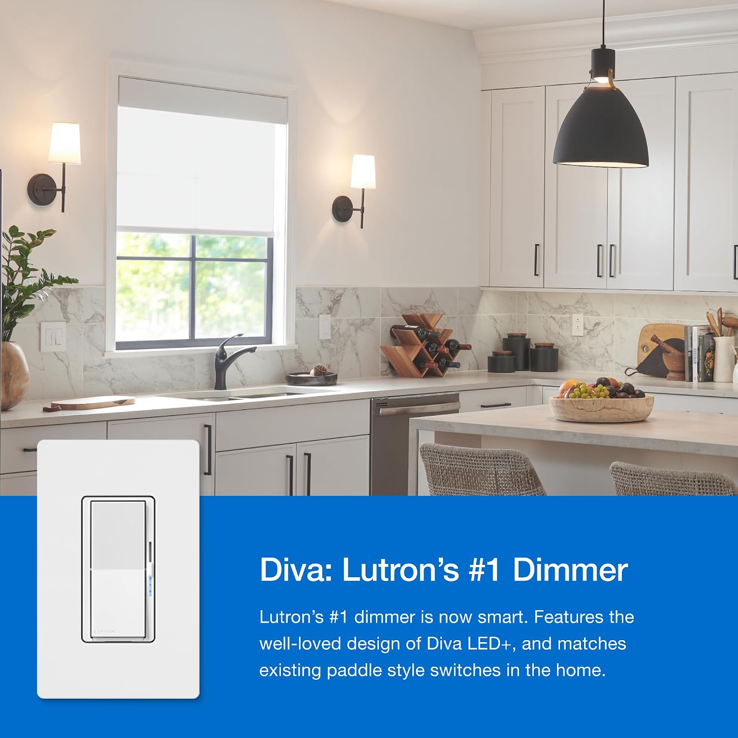 Lutron Caseta 3-Way Smart Dimmer Kit; Diva Dimmer & Paddle Wireless Remote