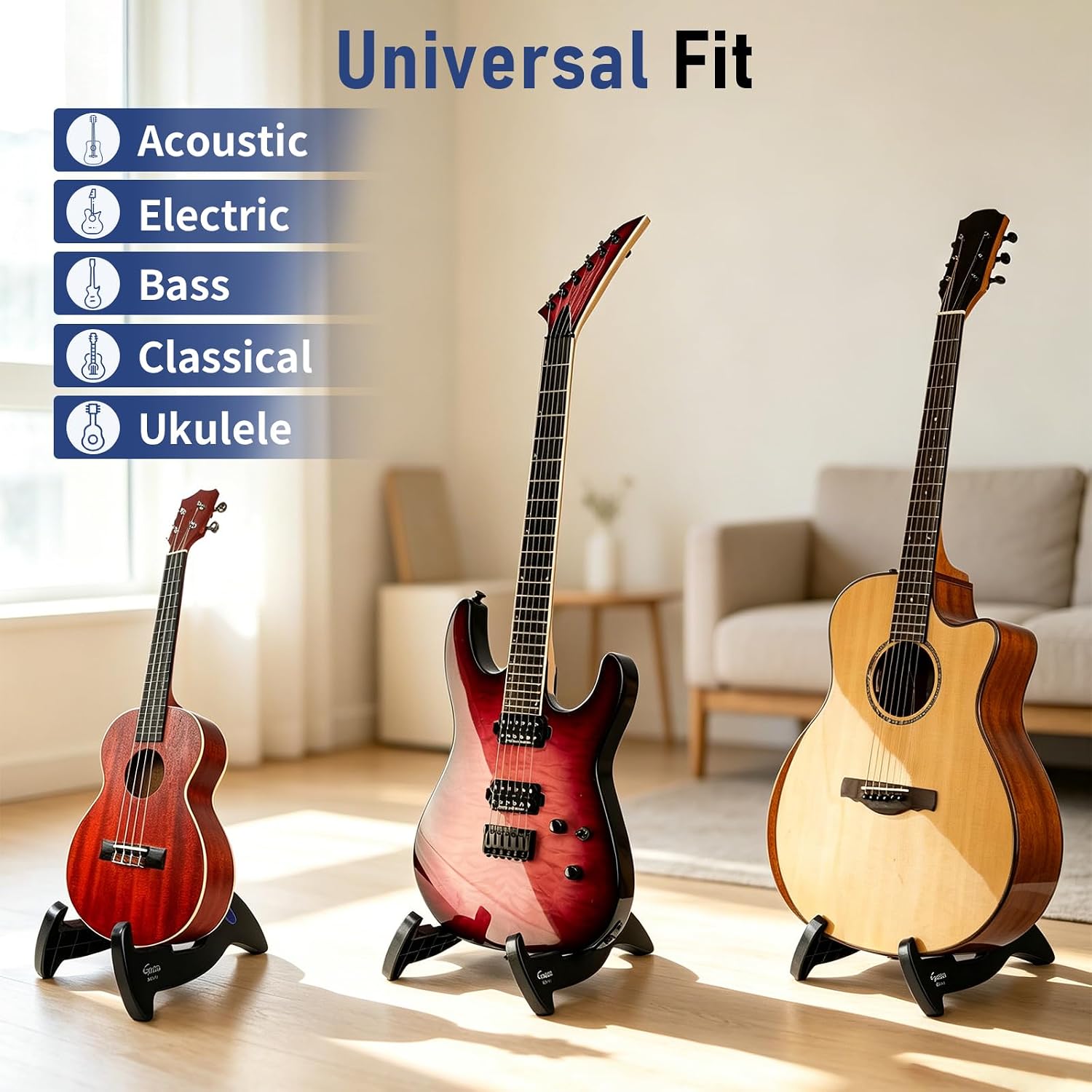 GUITTO Guitar Stand Tripod Adjustable Classic A-Frame Stand Universal for Acoustic and Bass Electric Guitars Folding Floor Travel Stand Small Single Holder (GGS-01)