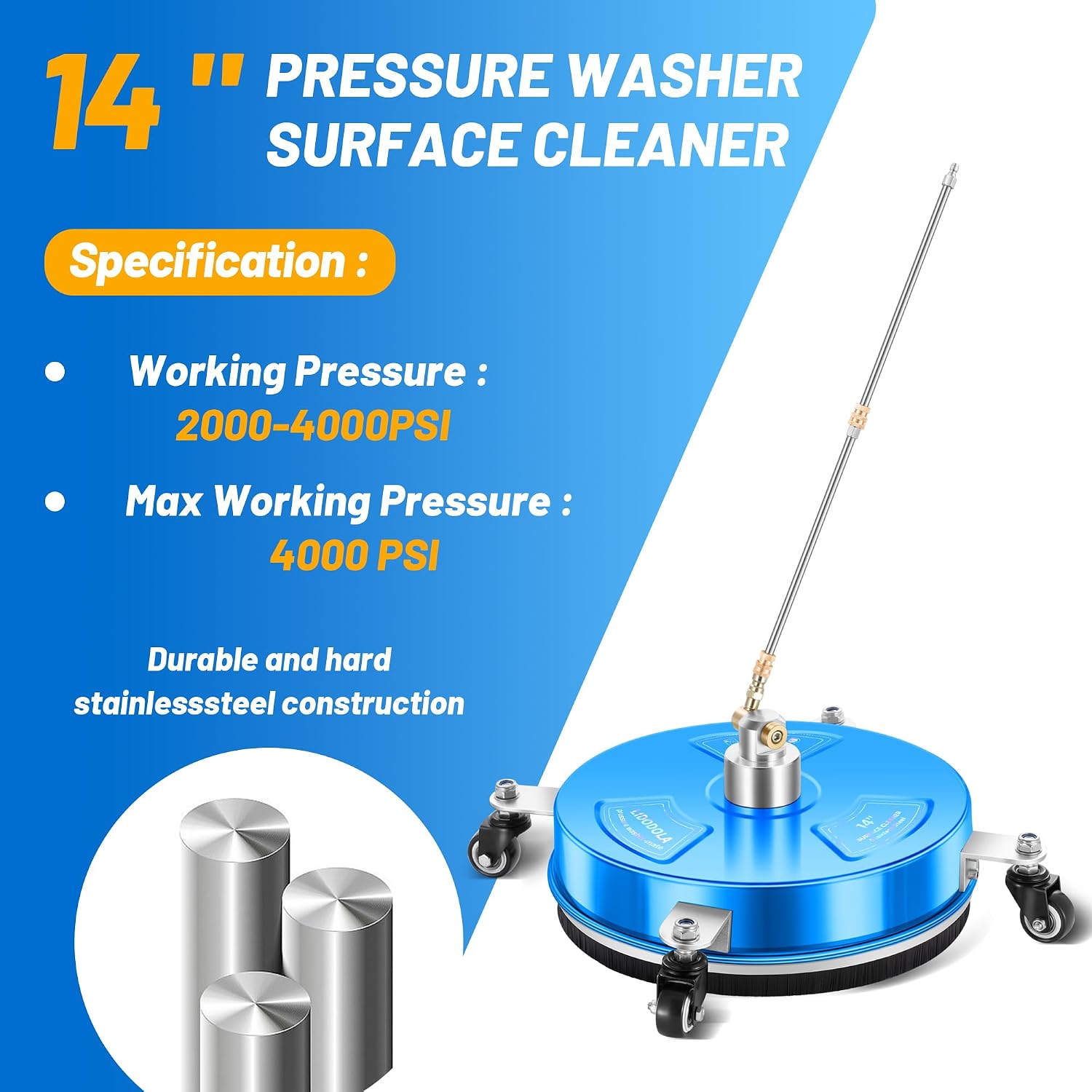 LidoDola 14'' Pressure Washer Surface Cleaner Blue, Power Washer Accessory