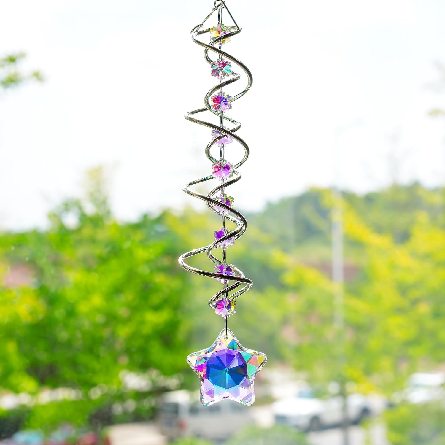 21 Inch Crystal Spiral Wind Spinner Gazing Ball Suncatcher Decor