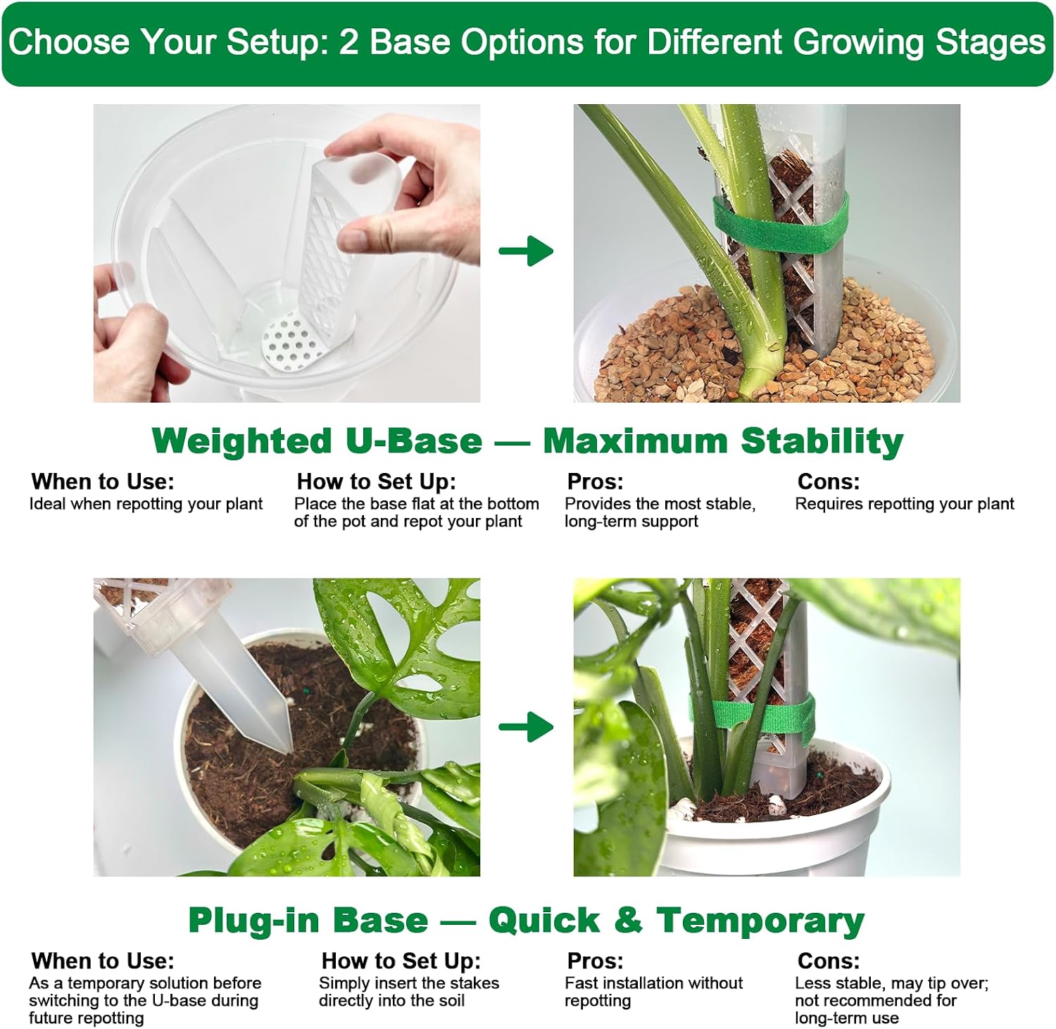 2 Pcs 9 Inch D Shaped Moss Pole with Watering Dripper, Plastic Moss Poles for Climbing Plants, Sturdy Monstera Plant Support, Self Watering Moss Pole Kit for Plants Indoor (1Pack 2Pcs-White)