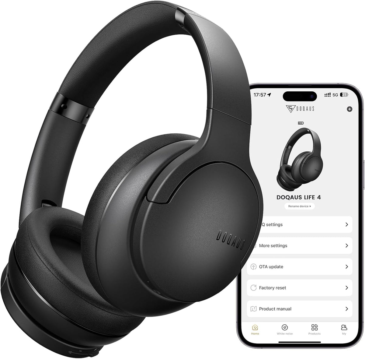 DOQAUS Bluetooth Headphones Over Ear Wireless, 90H Playtime, APP Control