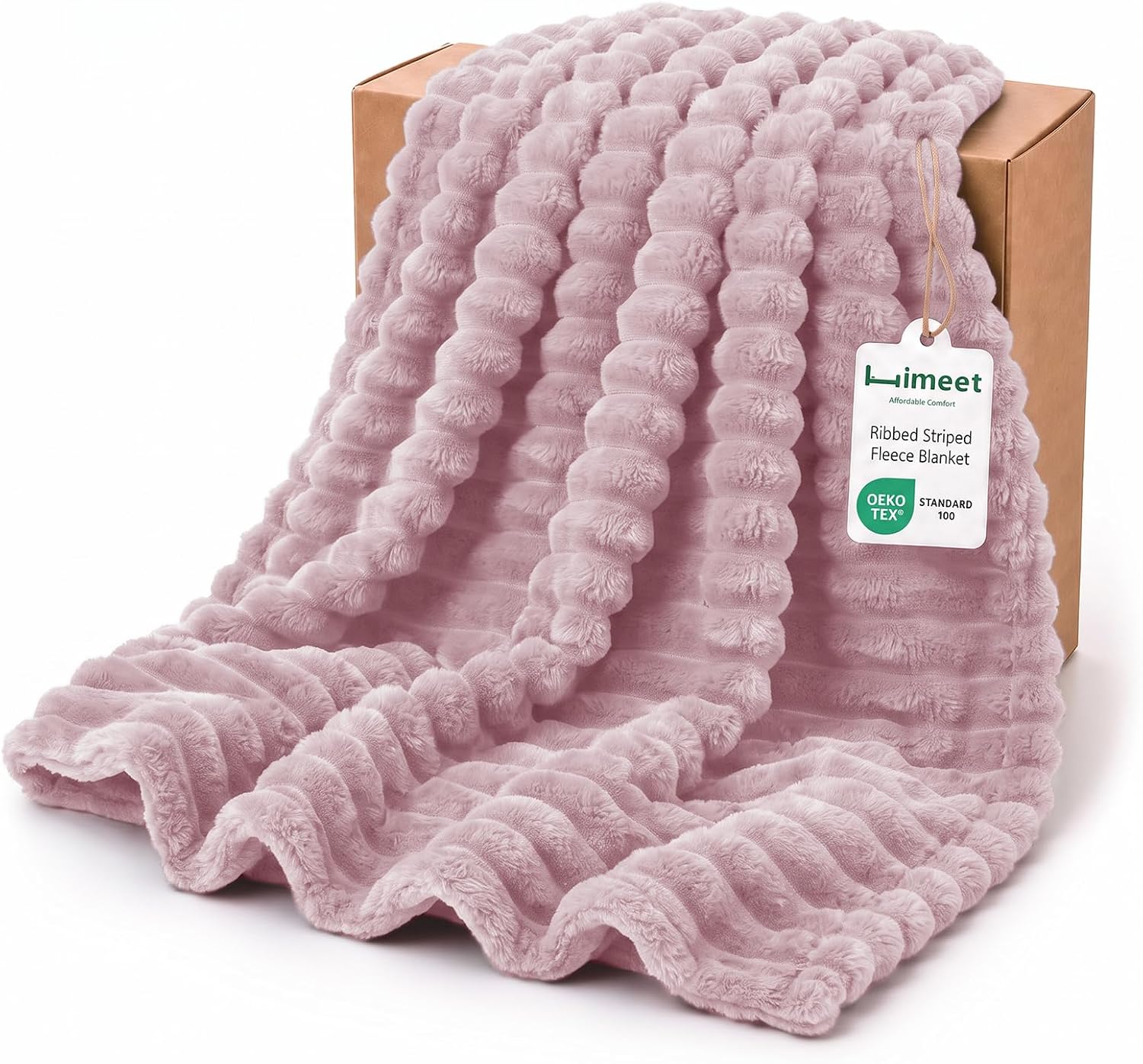 HIMEET Dusty Pink Full Blanket for Bed, 300GSM Ribbed Fleece, 84 x 90 in